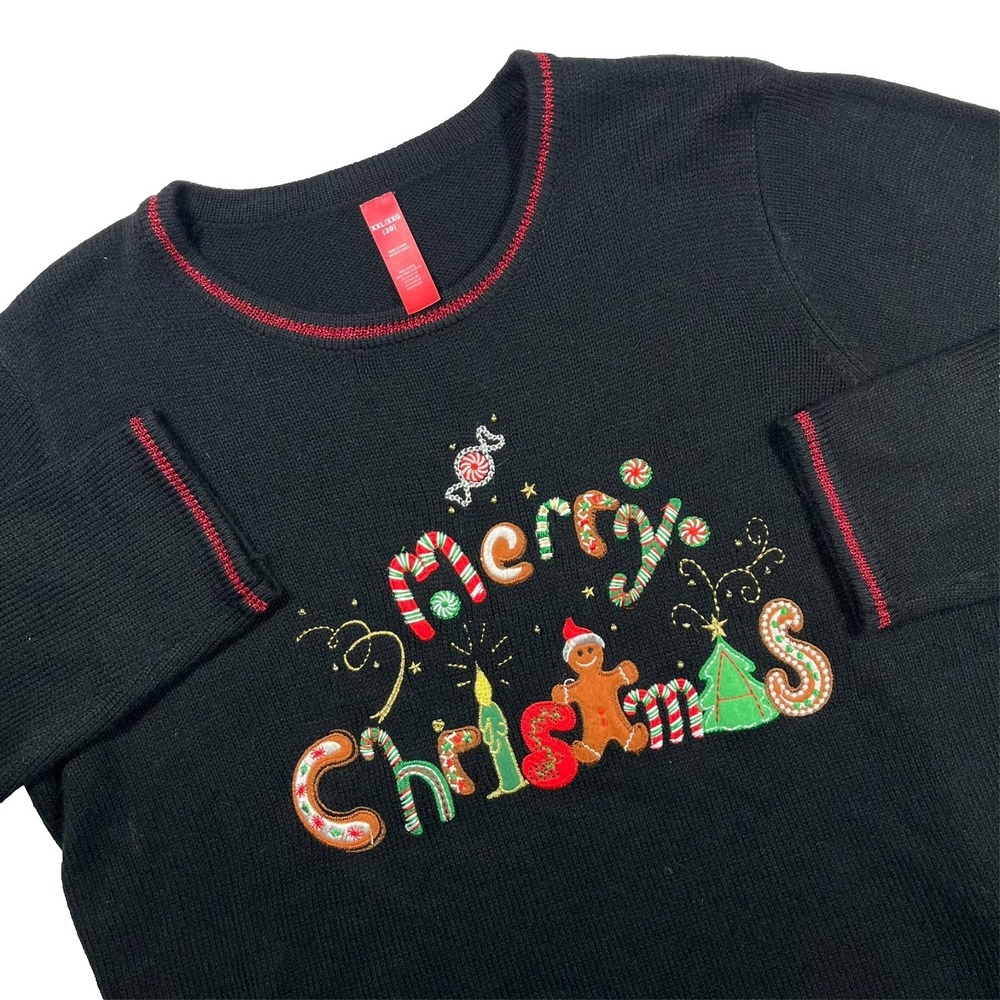 Ugly Christmas Sweater Women's 2XL Holiday‎ Party Embroidered Festive Spellout